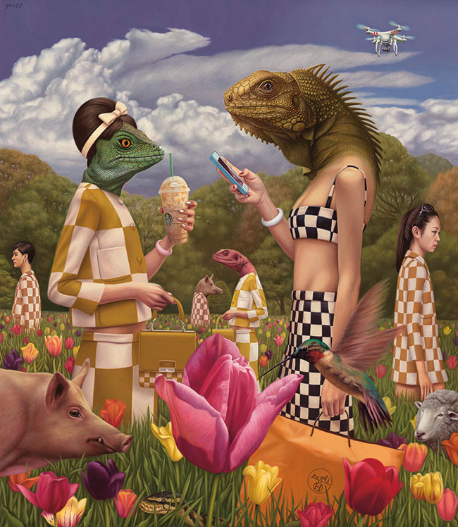 Alex Gross - Sunday in the Park with Reptilians