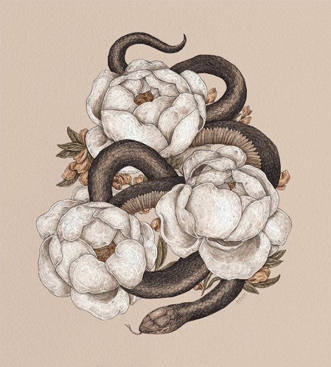 Jessica Roux - Snake and Peonies