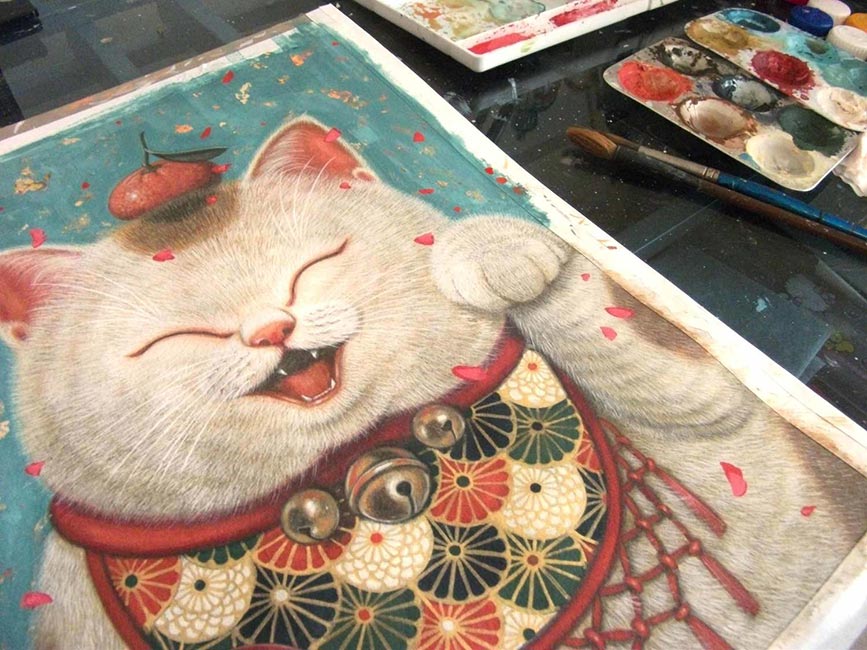 maneki neko painting