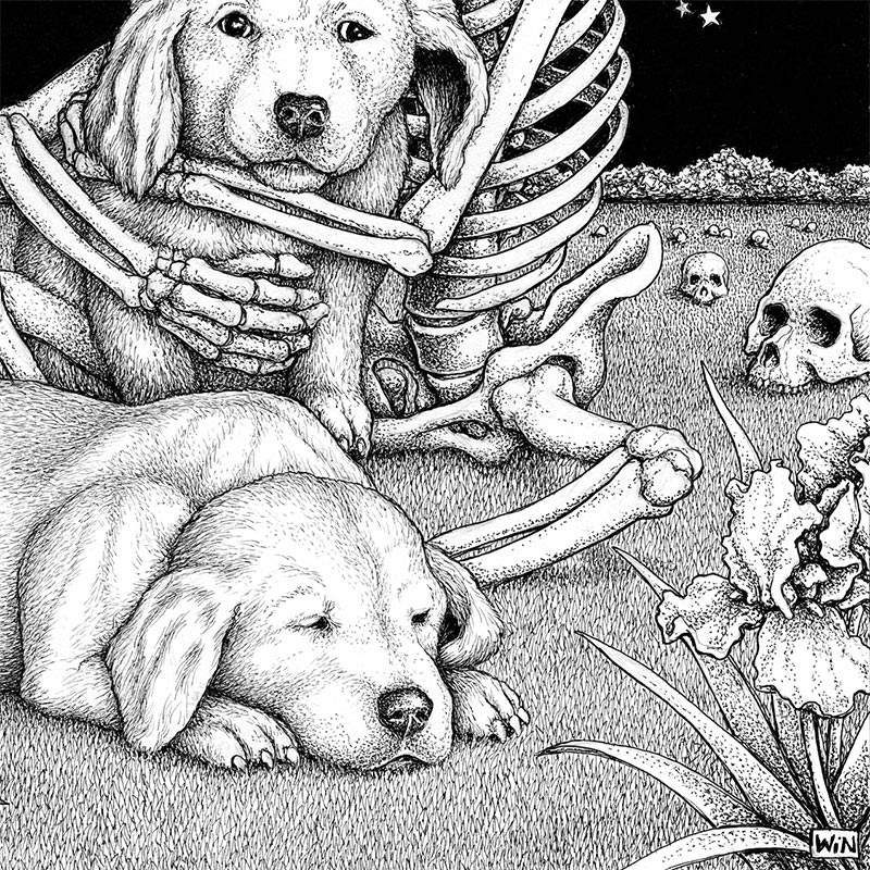 Win Wallace - Skeleton with Dogs (Detail 3)