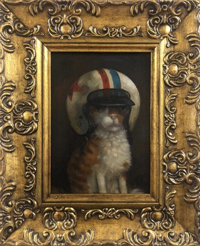Alison Friend - Cat in a Crash Helmet (‘21) - Framed